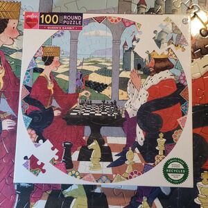 eeBoo Queens Gambit Round Puzzle 100 Pieces Chess Theme